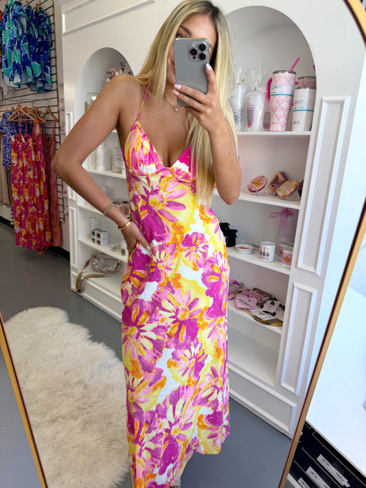 FLORAL CRISS CROSS MAXI DRESS