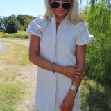 OATMEAL BUTTON UP T SHIRT DRESS