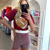 MAROON STUDDED KNIT SHORTS