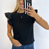 BLACK SCALLOPED DETAIL POPLIN TOP