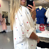 WHITE MULTI COLOR STAR EMBROIDERED OVERSIZED TOP