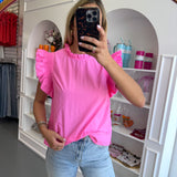 PINK SOLID LAYER RUFFLED CAP SLEEVE TOP