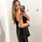 LBK BLACK LEATHER LACE MINI DRESS