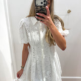 WHITE EYELET COLLARED BUTTON DRESS