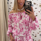 PINK & WHITE FLORAL OFF SHOULDER DRESS