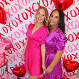 MAGENTA PUFF RUFFLE MINI DRESS