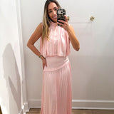 PINK ASYMMETRICAL PLEATED MAXI SET