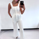 WHITE SQUARE NECK BUTTON JUMPSUIT (size small left)