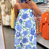 BLUE FLORAL SCARF MAXI DRESS