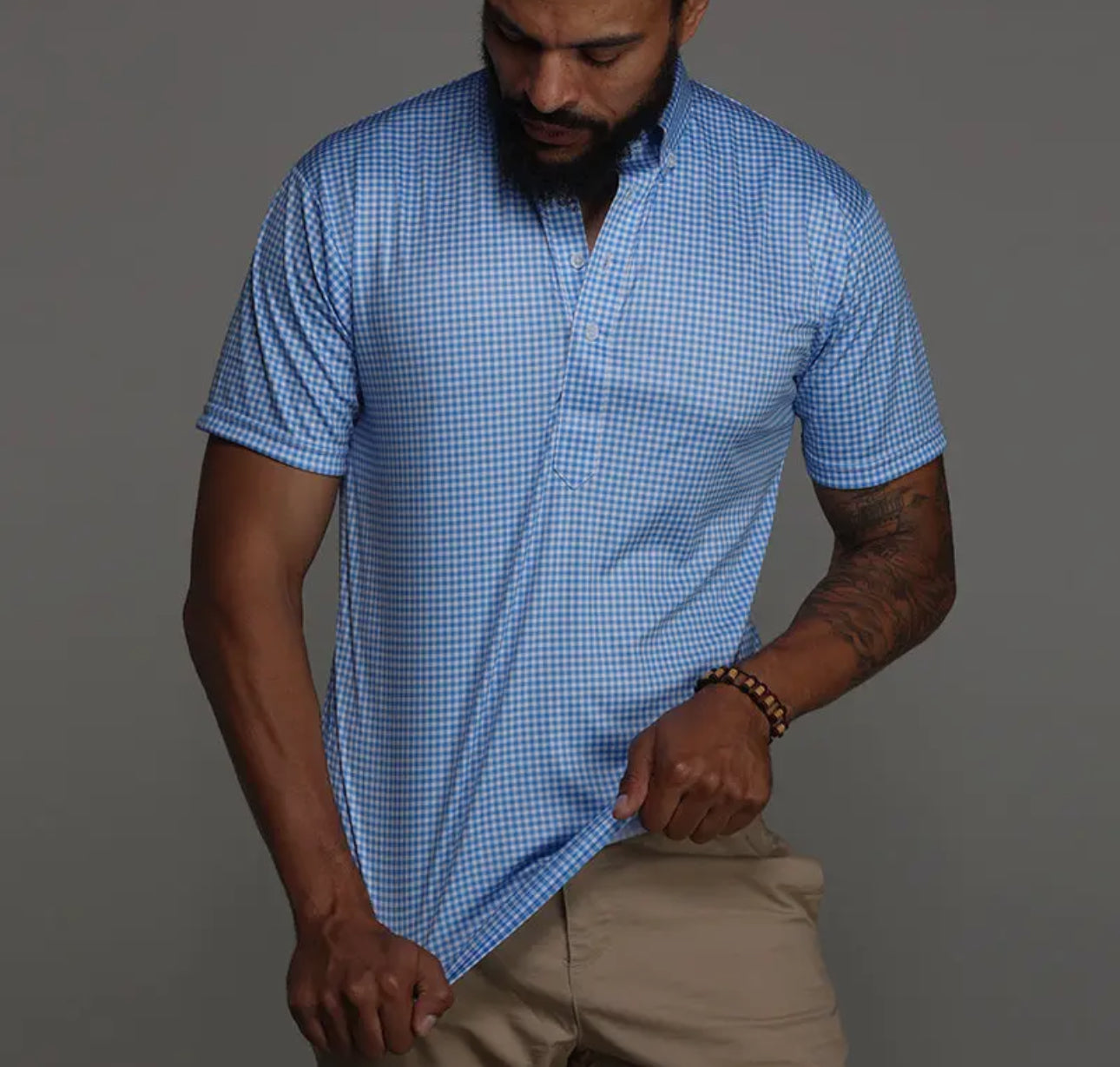 LIGHT BLUE GINGHAM OXFORD BUTTON DOWN POLO