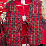 RED PLAID QUILTED GINGHAM BOW TIE VEST (size large left)