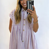 PURPLE STRIPED BUTTON DOWN DRESS