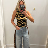 ZEBRA TAUPE MOCK NECK TOP
