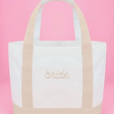 Beige Bride Embroidered Tote Bag