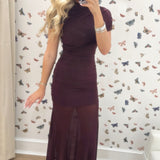 BURGUNDY ONE SHOULDER MAXI DRESS