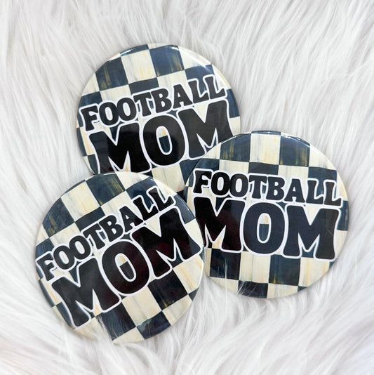 FOOTBALL MOM CHECKERED BUTTON