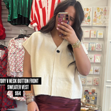 Ivory V- Neck Button Front Sweater Vest