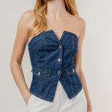 Denim Strapless Button Corset Top