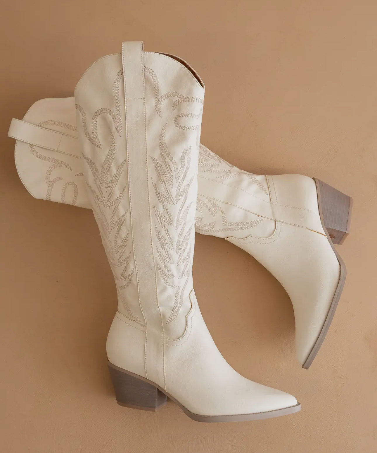WHITE EMBROIDERED TALL BOOTS
