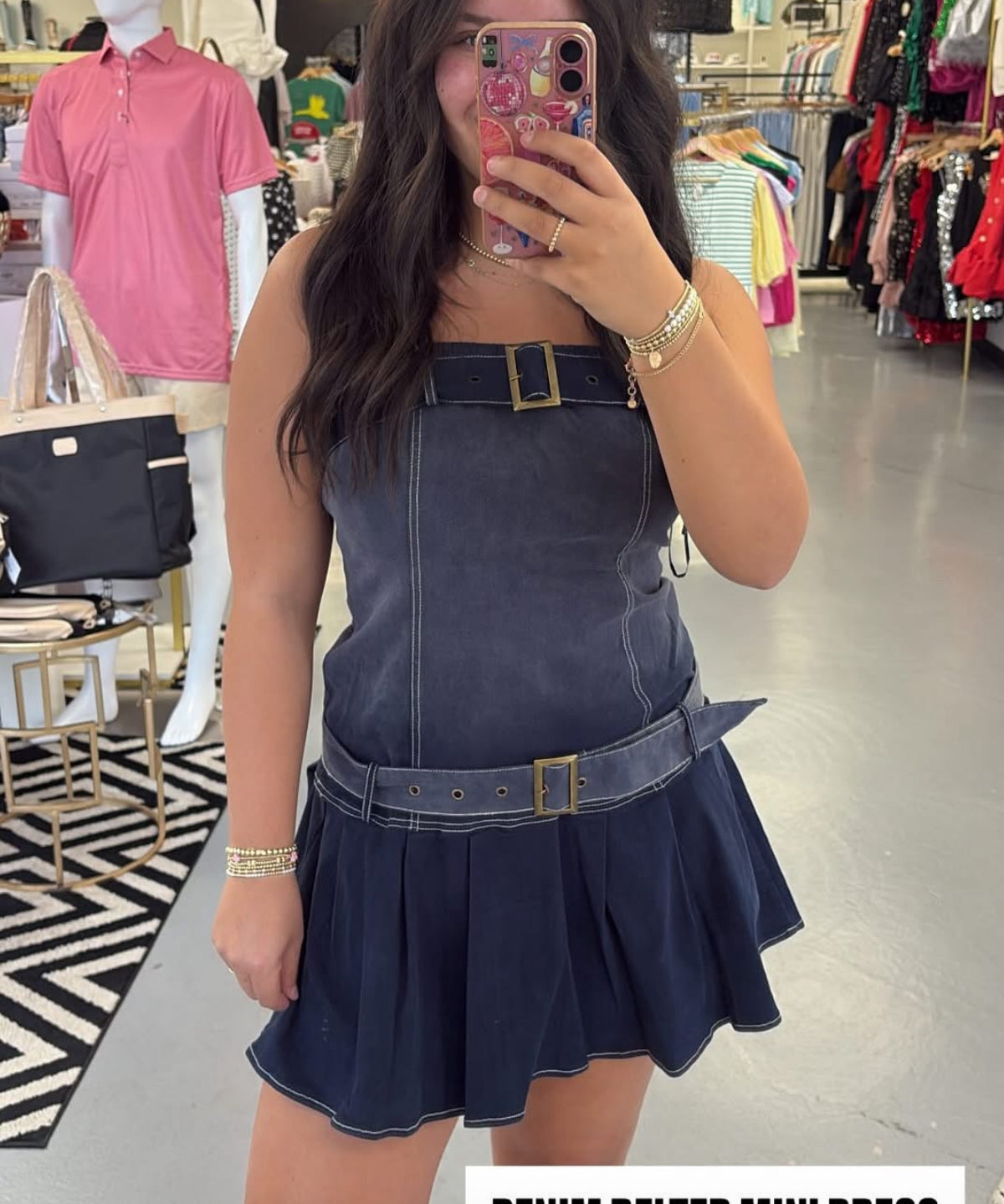 DENIM BELTED MINI DRESS