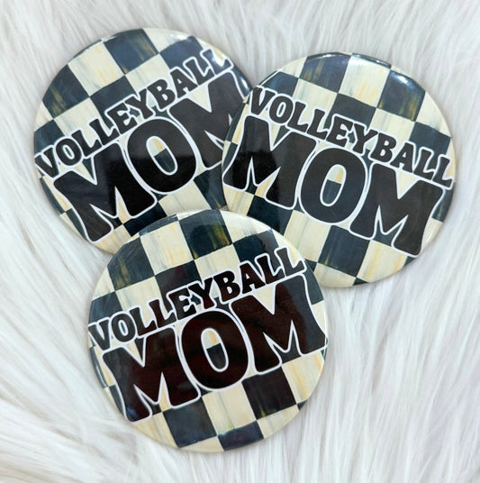 VOLLEYBALL MOM CHECKERED BUTTON