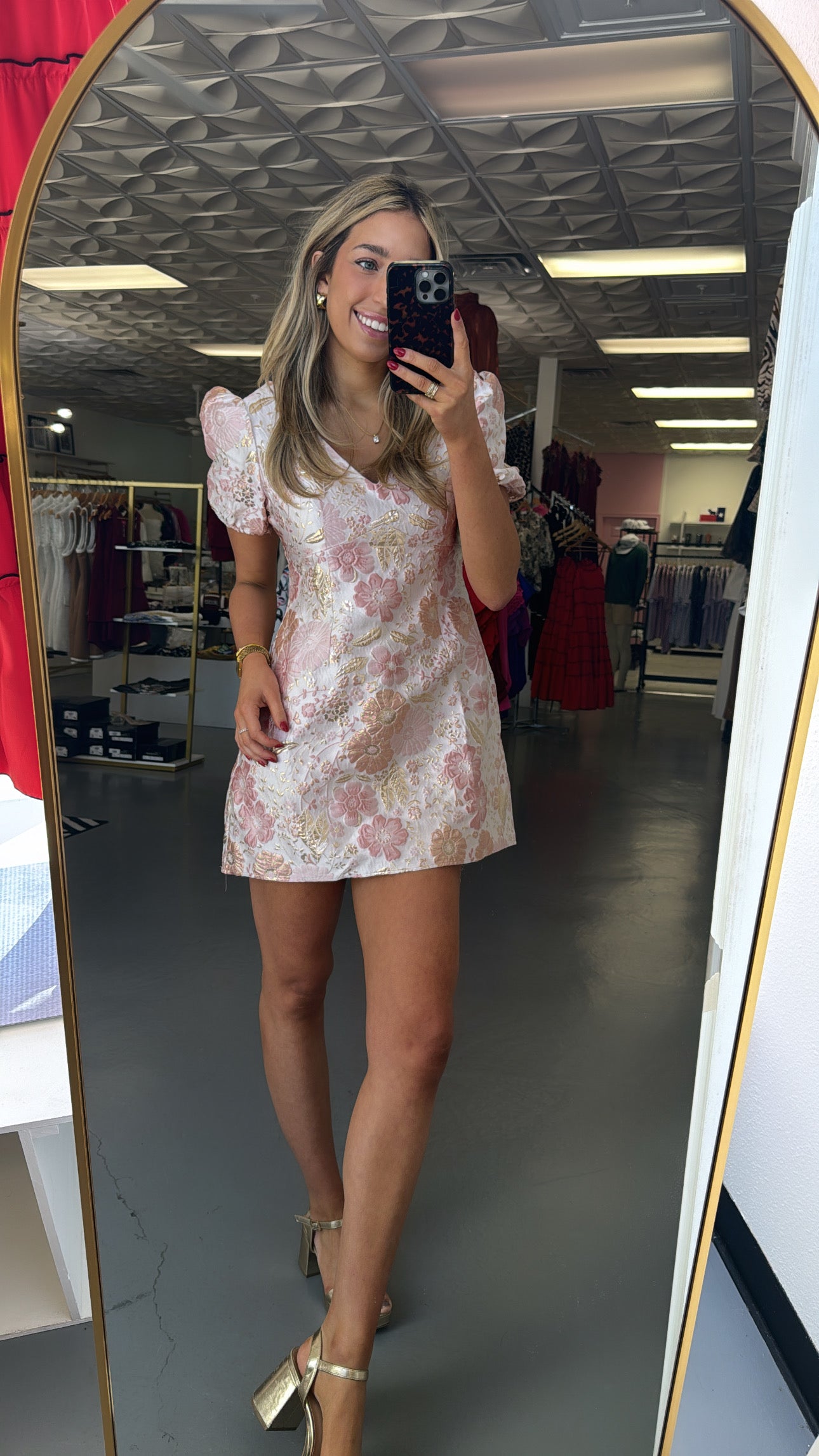 JACQUARD PINK/ GOLD MINI DRESS