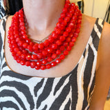 RED CHUNKY BEADED LAYERED NECKLACE