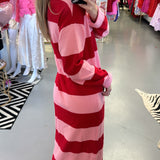 RED + PINK STRIPED KNITED MAXI DRESS