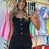 BLACK SQUARE NECK BUTTON DOWN ROMPER