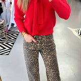 LEOPARD PRINT STRAIGHT FIT JEANS