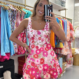 PINK 3D FLORAL MINI DRESS