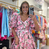 PINK ORGANZA FLORAL MINI DRESS
