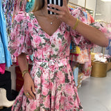 PINK ORGANZA FLORAL MINI DRESS