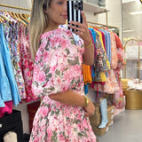 PINK ORGANZA FLORAL MINI DRESS