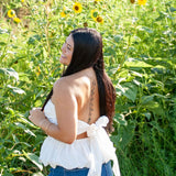 WHITE STRAPLESS POPLIN BUBBLE TOP