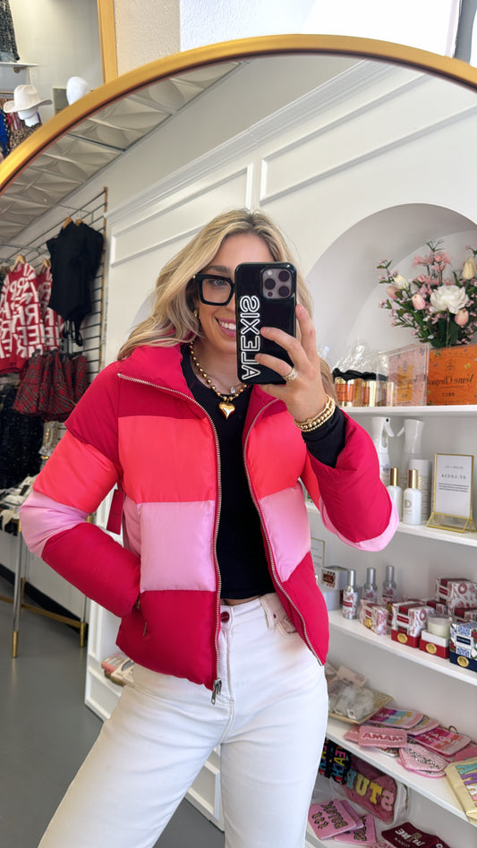 BUDDYLOVE ADDISON SPRINKLES PINK COLOR BLOCK PUFFER JACKET