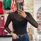 Black Turtle Neck Long Sleeve Mesh Top