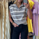 GRAY STRIPED SWEATER VEST