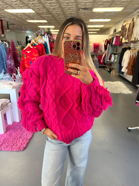 FUCHSIA FRINGE SWEATER