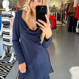 MIDNIGHT BLUE COWL NECK DRESS