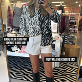 BLACK/ CREAM ZEBRA PRINT CONTRAST BLOUSE