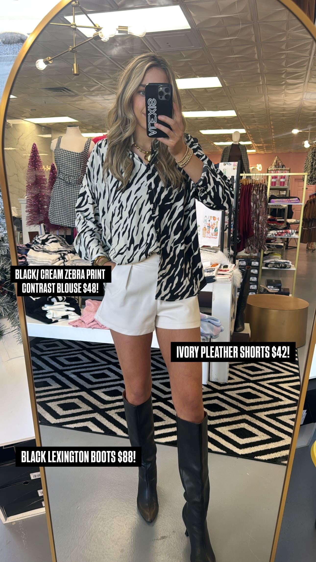 BLACK/ CREAM ZEBRA PRINT CONTRAST BLOUSE