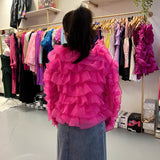 BARBIE PINK RUFFLE ZIP UP JACKET