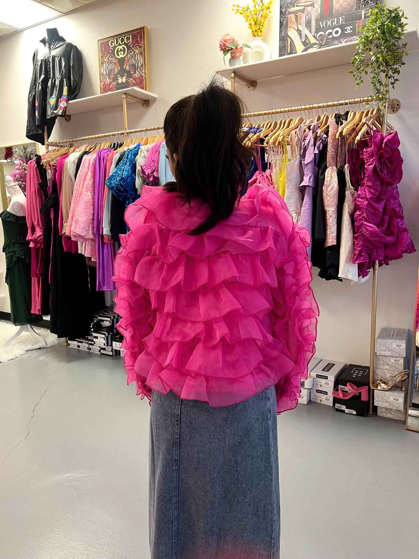 BARBIE PINK RUFFLE ZIP UP JACKET