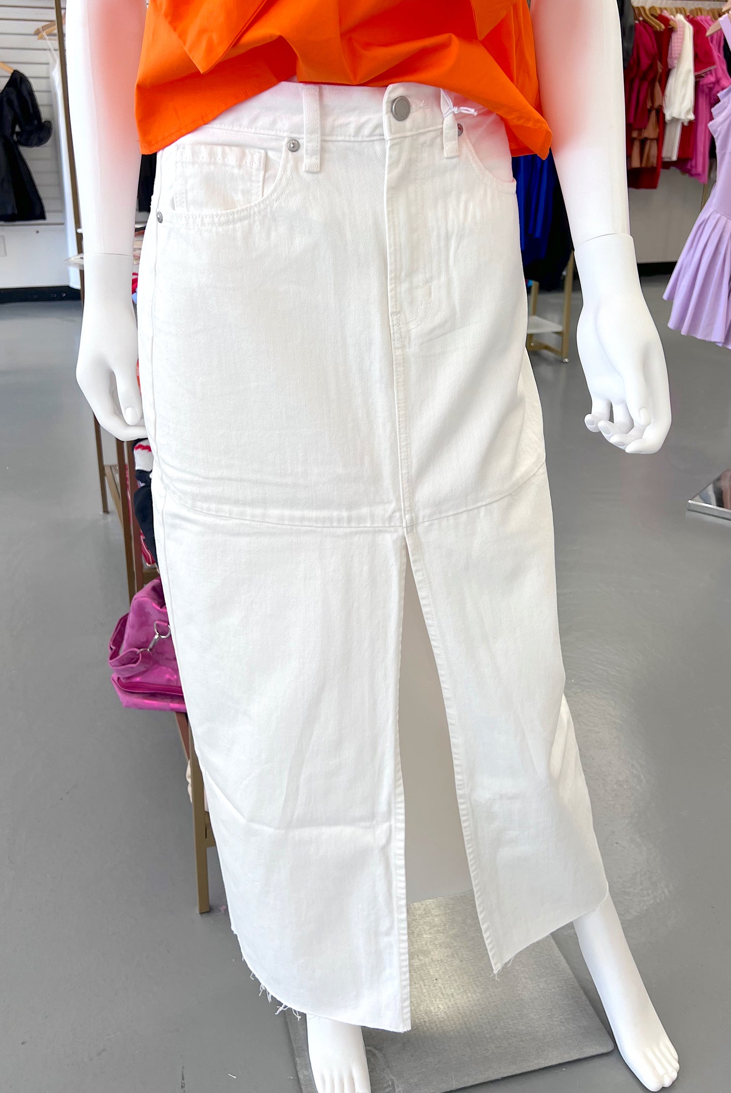 JBD WHITE MAXI DENIM SLIT SKIRT