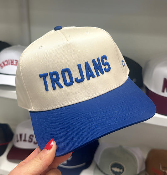 VINTAGE TROJANS ROYAL & CREAM HAT