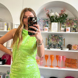 LIME SEQUIN MINI DRESS