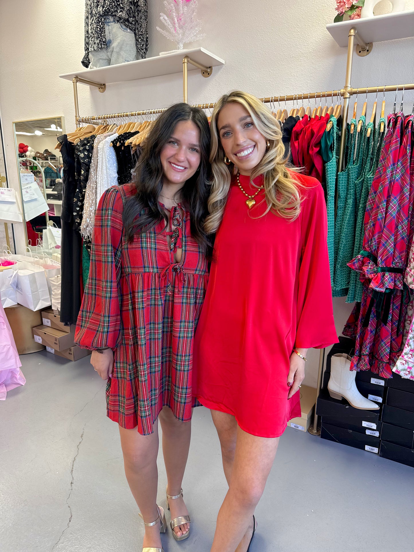 RED PLAID CHECKERED TIE MINI DRESS