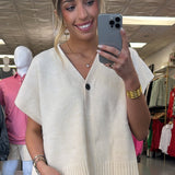 Ivory V- Neck Button Front Sweater Vest