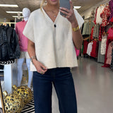 Ivory V- Neck Button Front Sweater Vest